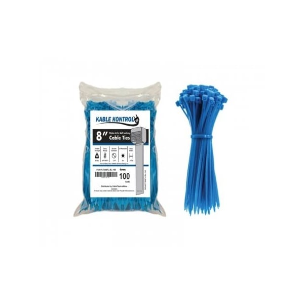 Kable Kontrol Cable Tie, 8 in L, 2.16 in Max Bundle Dia., UV Resistant Black, Nylon 6/6, 50 lb Strength, 100 PK CT508FL-BL-100 - main